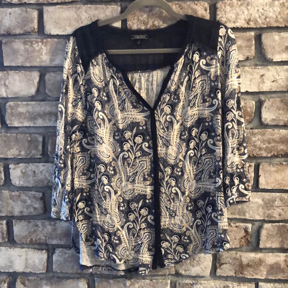 Lucky Brand blue and yellow button up blouse